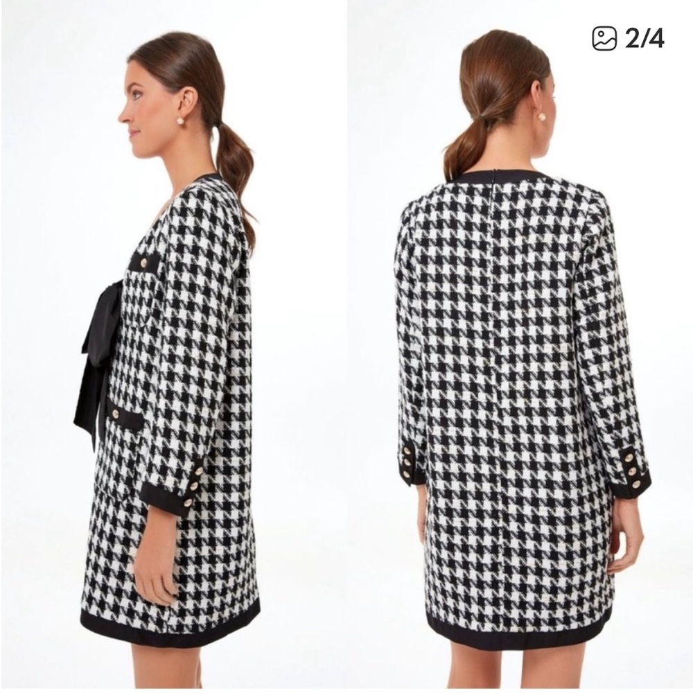 Coco Houndstooth Dress Tuckernuck Medium Pomander Pace Blow Black Holiday - Picture 2 of 5